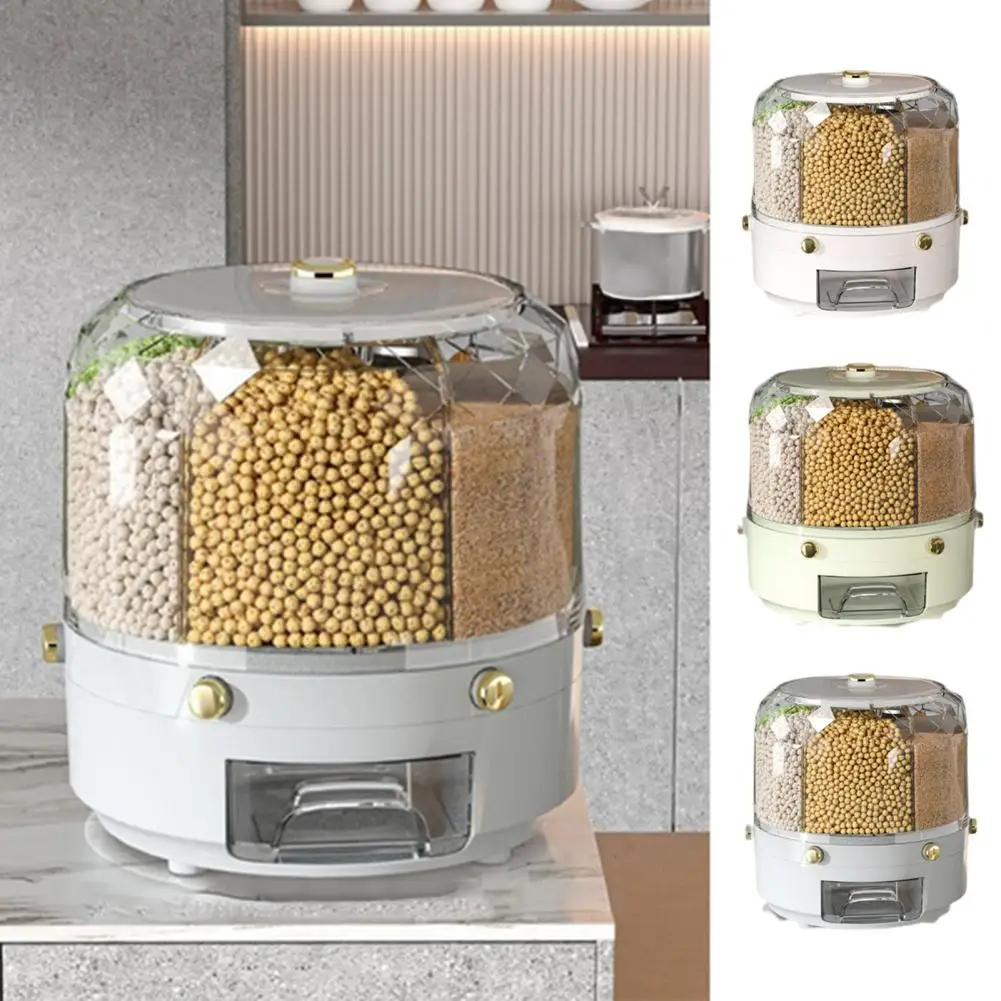 Rice Storage Holder Large Capacity One Button Opening Rotating Damp-proof Anti Pest Good Sealing Division Design Grain Jar Kitch