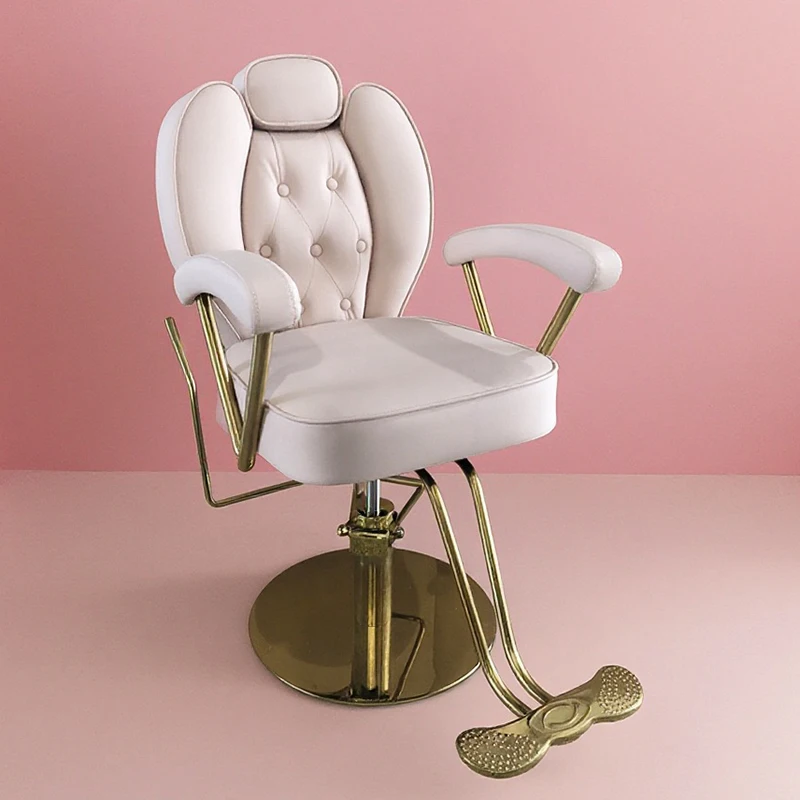 kr-Luxury Golden Round Base Women Hairdressing Styling Chair Modern Adjustable Reclining Tufted Leather Barber Salon Chair！