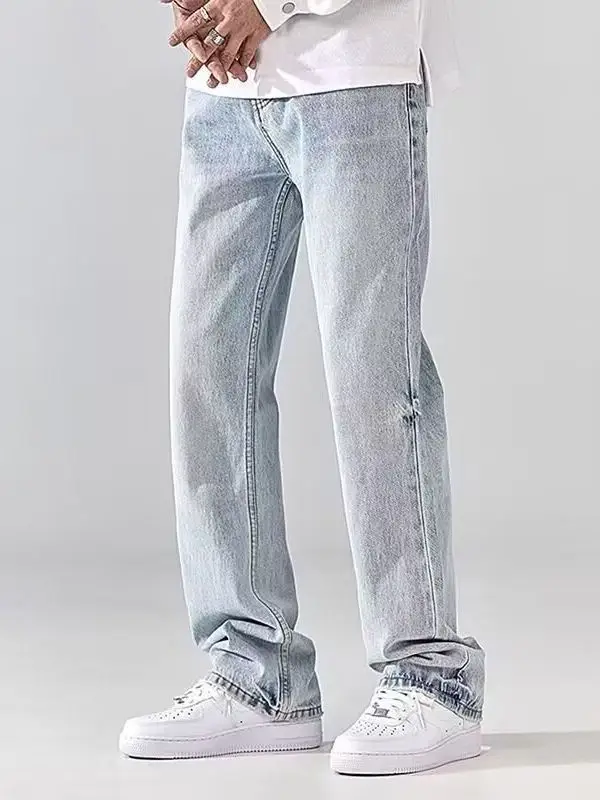 

American Sle Straight Leg Jeans Men's Spring Summer New High Street Trend Loose Light Color Slim Version Cool Boys Pants