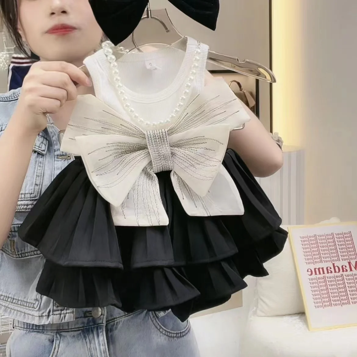 CuteGirl Outfit Set Bow Clothes for Kid Baby Fashion Summer Shirt+Skirt Toddler Girl Clothes Fashion Children Clothing