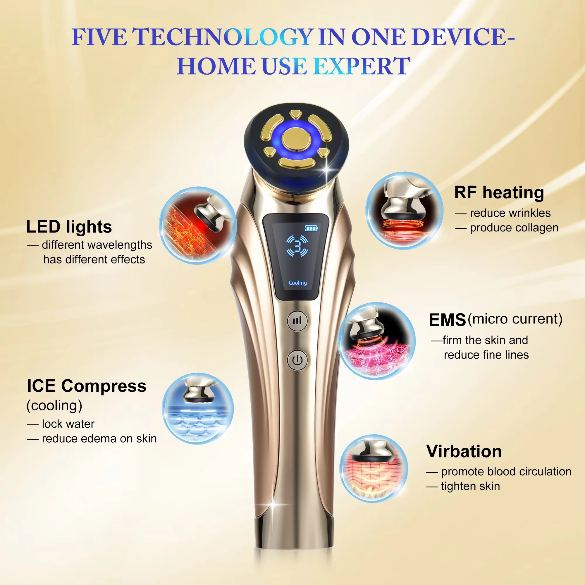 5 Modes Hot and Cold Multi-function Beauty Device with Cooling EMS Light Therapy for Neck Face