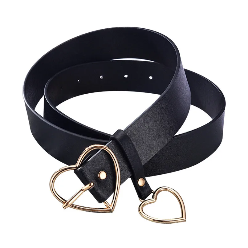 

Womens Leather Belt Heart Metal Buckle Retro PU Waistband Designer Fashion Cinto Feminino Pants Strap for Women