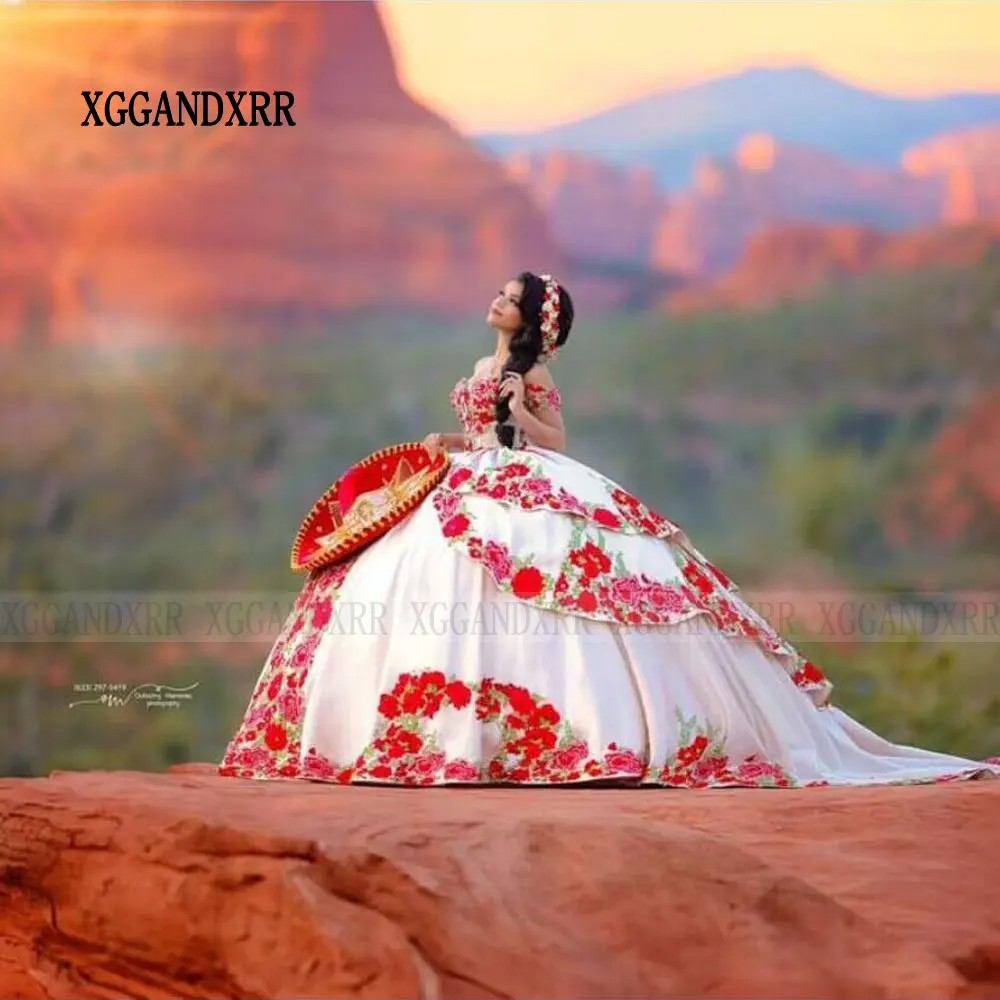 فساتين أميرة Quinceanrea مع زين أحمر ، حلوة 16 ثوب حفلة تول ، أبيض ، حبيب XV ، 15 ، 2023 ، 2024