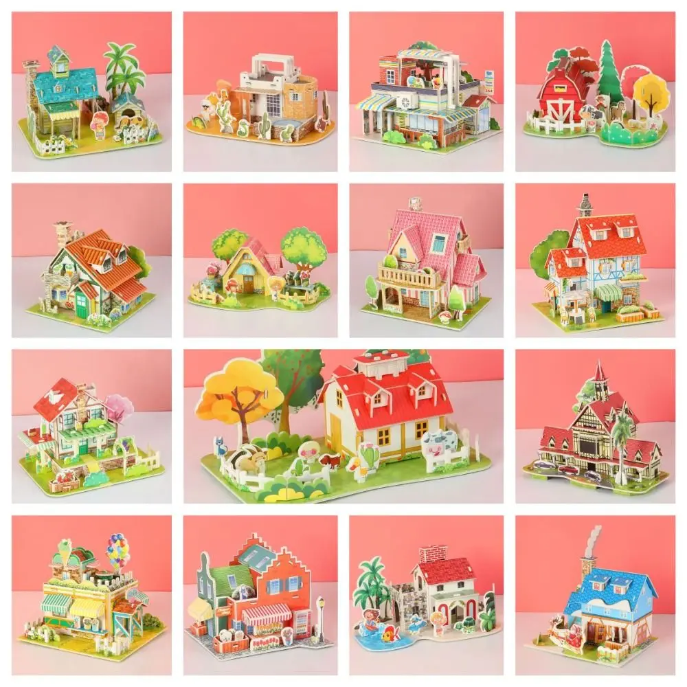 Paper Jigsaw Building 3D Puzzle 3D Puzzle DIY DIY House Model Puzzle Assembly Building Blocks Handmade Paper Card Jigsaw