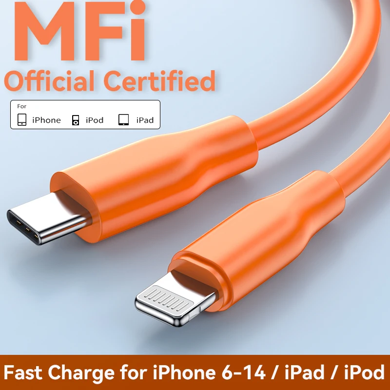 MFi PD 20W Type C To Lightning 2.4A USB to Lightning Fast Charging For iPhone iPad iPod Silicone Charger USB C Fast Charge Cable