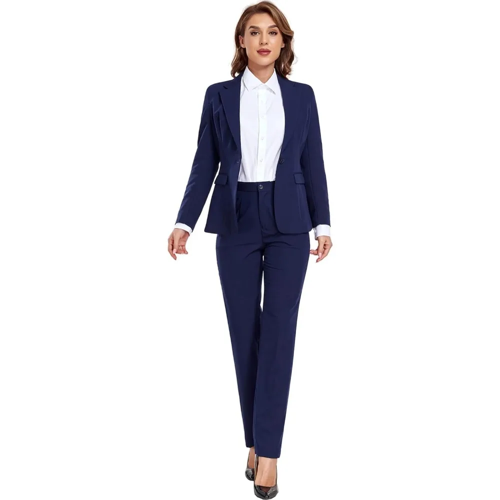 

Women's Suiting 2 Piece Lady Formal Solid Jacket Outfit Business Office One Button Blazer Pant Slim Fit Suit Set for Work