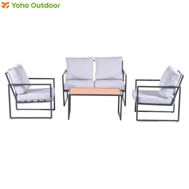 

Modern 4pcs Metal Outdoor Patio Garden Courtyard Villa Hotel Bedroom Yard Exterior Conversation Lounge Sofa Furniture Set