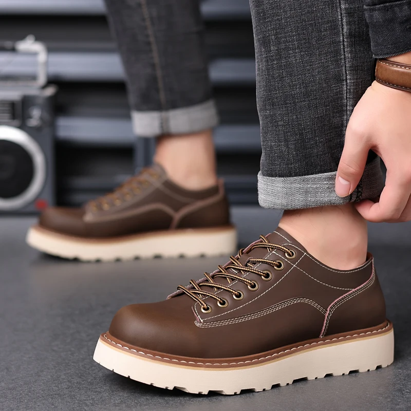 Classic Retro Handmade Casual Mens Oxford Shoes Top Comfort Men Fashion Men High Quality Leather Thick Soled Non-slip Work Shoes