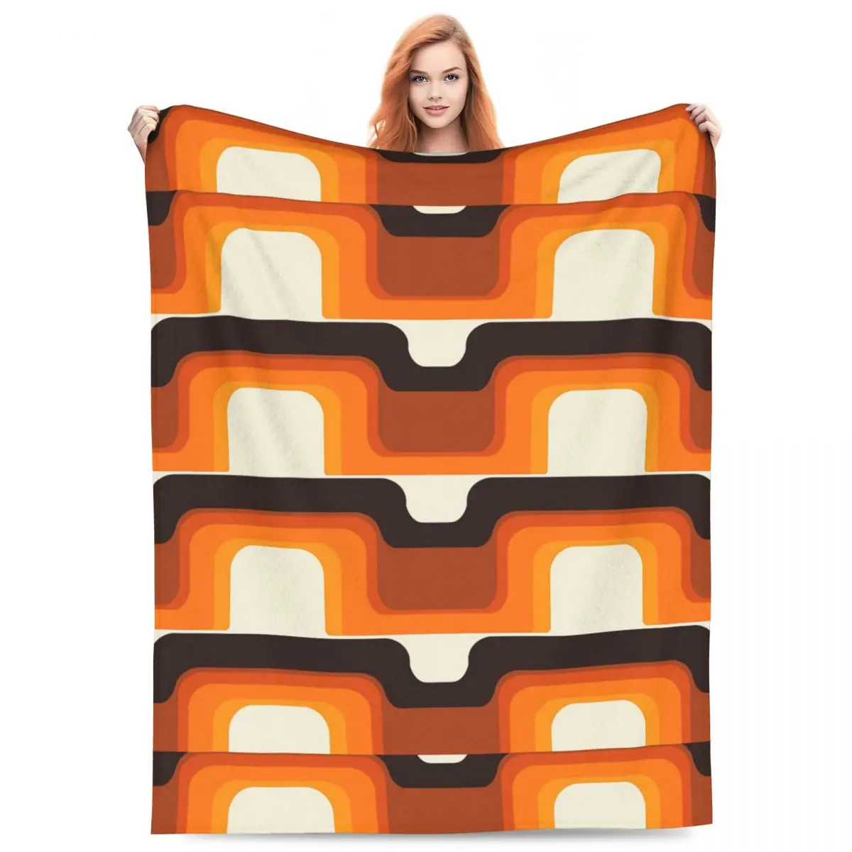 

Mid-Century Modern Meets 1970s Orange Blankets Flannel Breathable Throw Blankets for Home Bedroom Travel Throws Bedspread Quilt