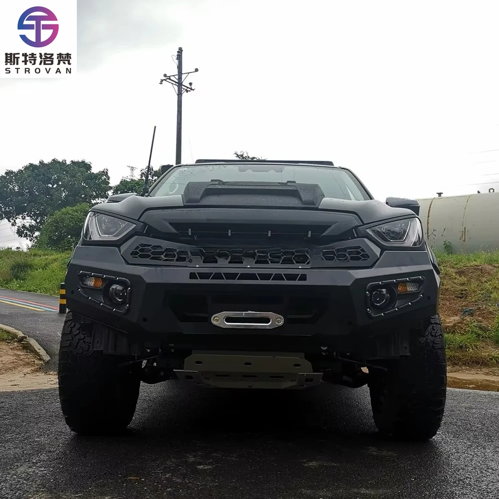 

AQTA 4x4 Pickup Trucks Steel Front Steel Bumper with LED Light Front Protection Hanger Frame Bar with Winch Mount for Dmax Pick