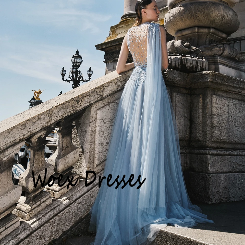 Tulle drappeggiato con scollo a O personalizzato con abito da sera in cristallo Abito da festa a trapezio senza maniche ILLUSION Abito da ballo lungo fino al pavimento senza schienale