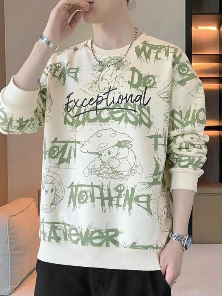 

Весенне-осенняя толстовка с длинным рукавом и круглым вырезом, повседневная мужская футболка с принтом, модная уличная одежда, верхняя одежда для мужчин