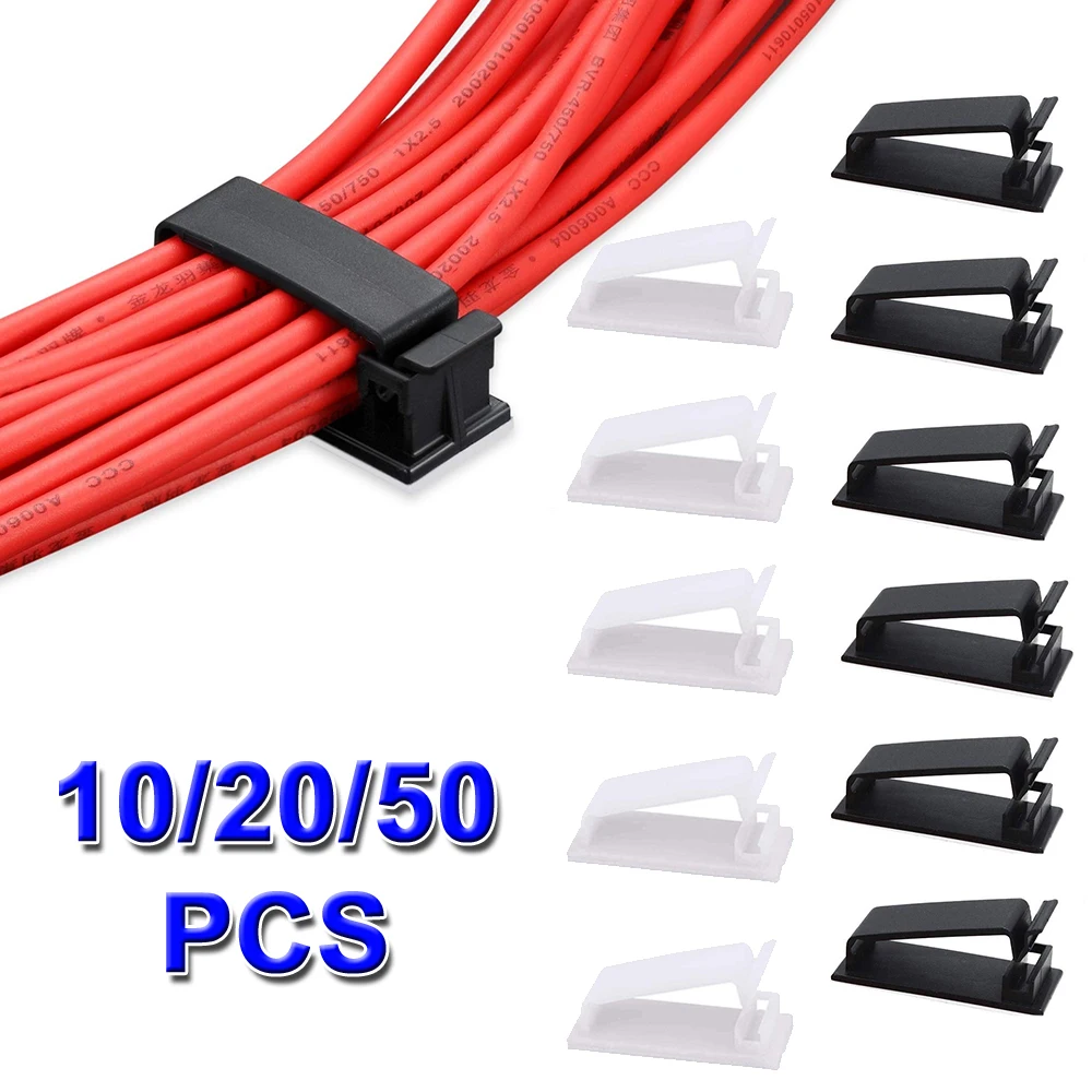 19x45mm 10/20PCS Self-adhesive Cable Tie Clamp Clips Holder Wire Cable Organizer Management Home Car Cords Bobbin Winder Manager