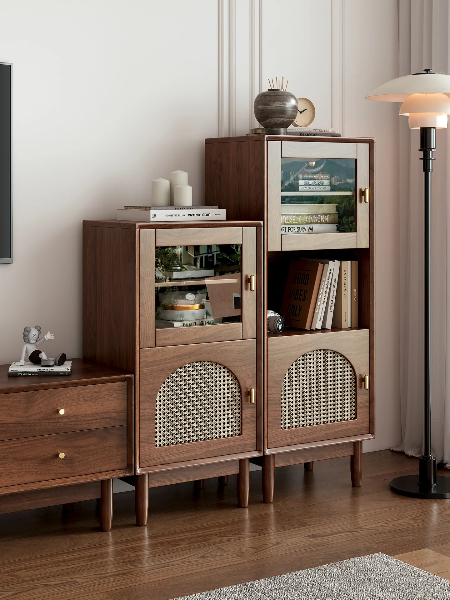 

Retro style rattan TV side cabinet living room locker against the wall integrated locker tea cabinet kitchen household cabinet