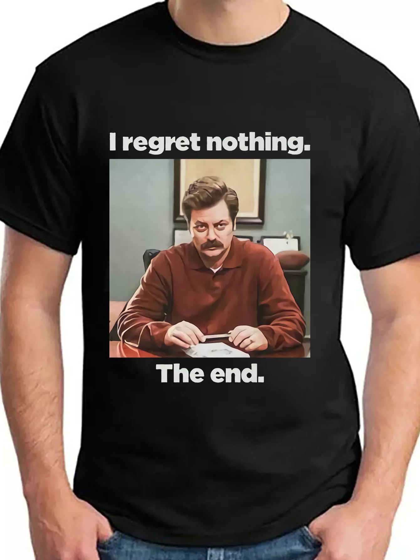 Parks And Rec Ron Swanson Regret Графические футболки Футболка с рисунком Манга Винтажная одежда Мужские рубашки Аниме Мужские принты AMK06139