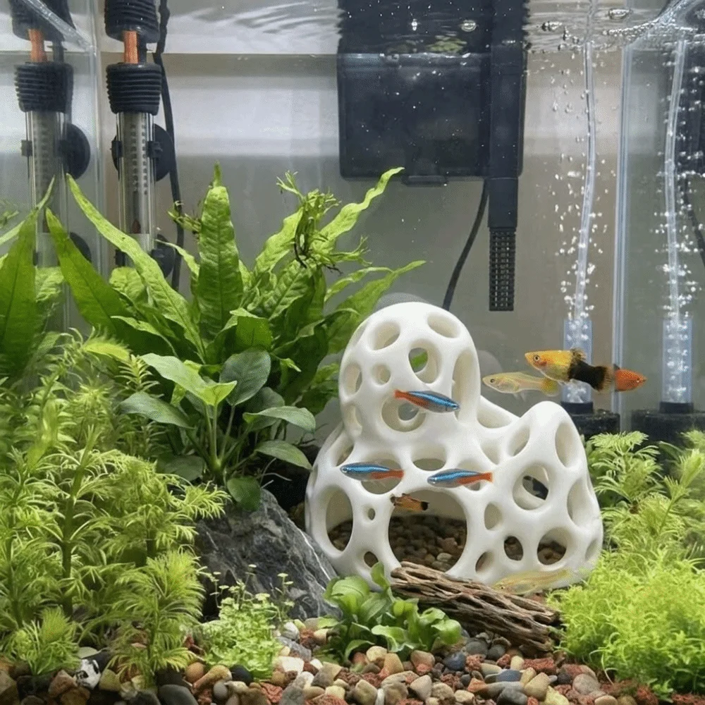 3D Printed Aquarium Cave Ornament Natural Look Plastic Fish Tank Hideaway Coral Mountain Betta Shelter Aquarium Landscaping