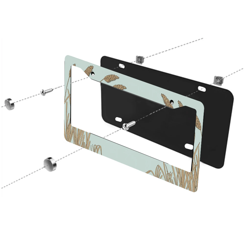 1 قطعة إطار لوحة ترخيص بفتحتين بنمط القمح باللونين الأزرق الفاتح والبني، مادة الألومنيوم، 6 × 12 بوصة، مع طقم براغي، عتيق