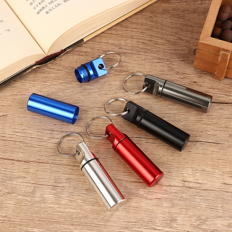 Waterproof Aluminum Alloy Pill Box Keychain Carabiner Medicine Bottle Holder For Outdoor Camping Container Keychain Pill Case