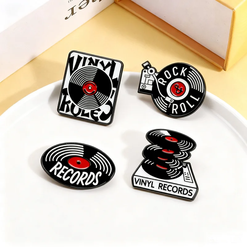 New Cute Vinyl Record Music Cartoon Enamel Brooch Badge Jewelry For Bag Clothing Backpack Party