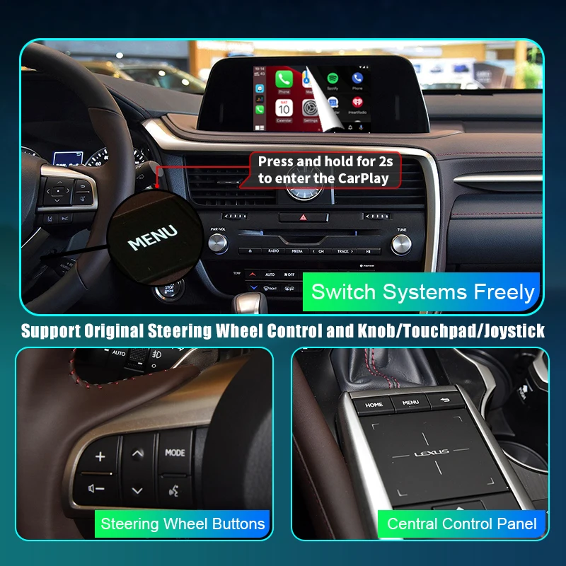 Wireless CarPlay per Lexus RX 2015-2022, con Android Auto MirrorLink AirPlay Car Play funzioni USB, Plug and Play