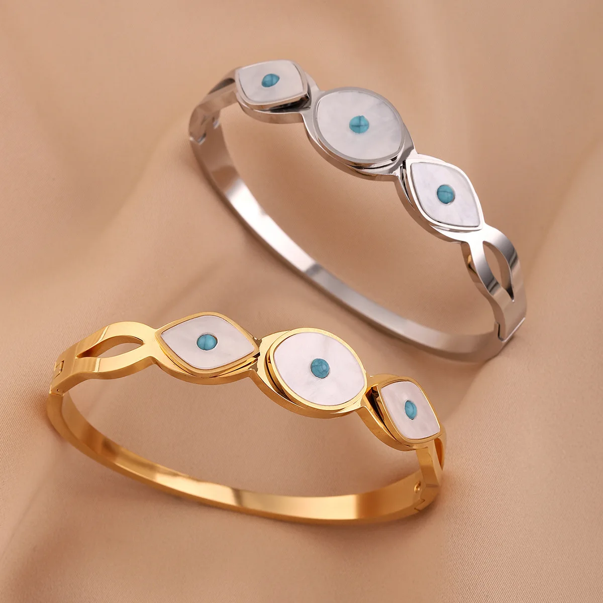 

Hot-selling Stanless Steel Turkish Evil Eye Charm Bracelets Greece Myth Non-fading Cuff Bangles Dropshipping Blessing Jewelry