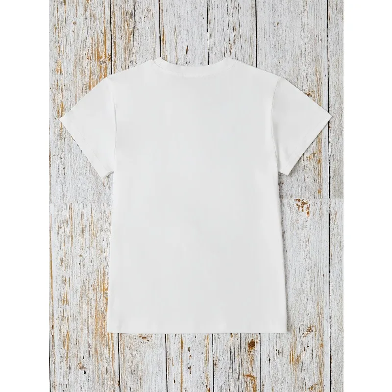 Casual round neck short sleeved white T-shirt with bikini print neutral pattern T-shirt neutral casual T-shirt