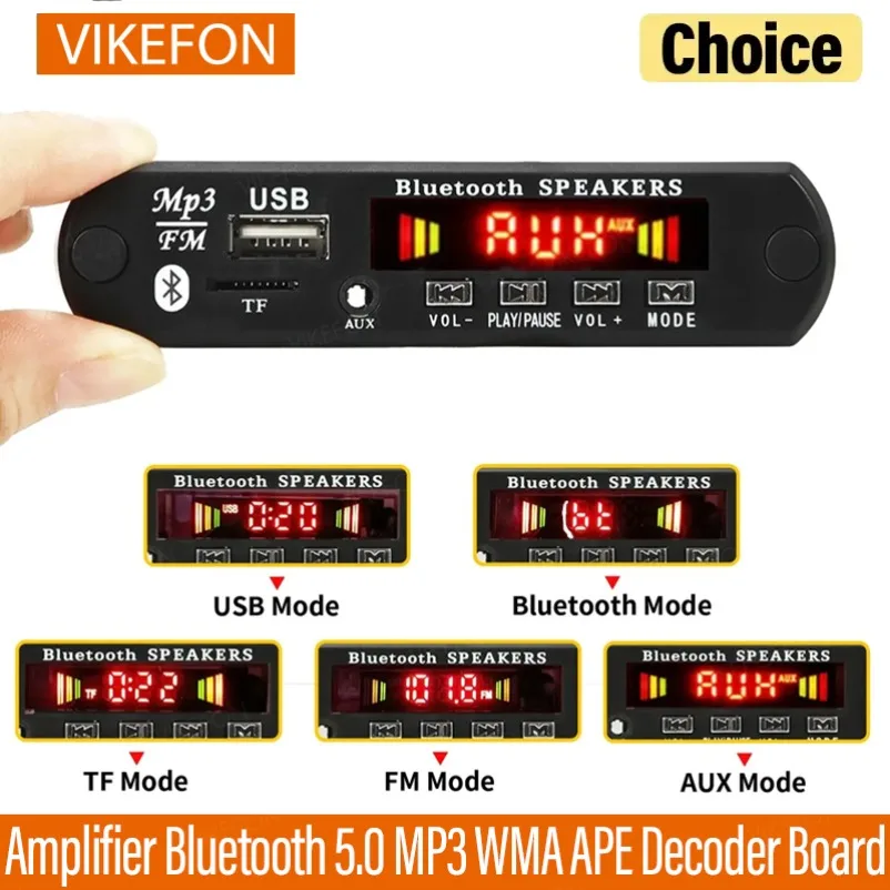 VIKEFON Bluetooth 5.0 Amplifier MP3 WMA APE Decoder Board DC 12V Handsfree Car Audio USB TF FM Radio Mp3 Music Player Speaker