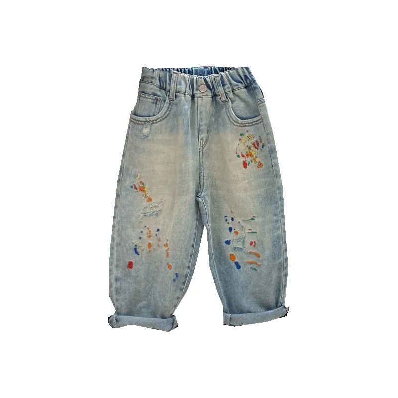 

Весенне-осенняя школьная детская одежда высокого качества для малышей и подростков, джинсовые штаны для мальчиков, длинные брюки, джинсовые брюки, новинка 2023 г.