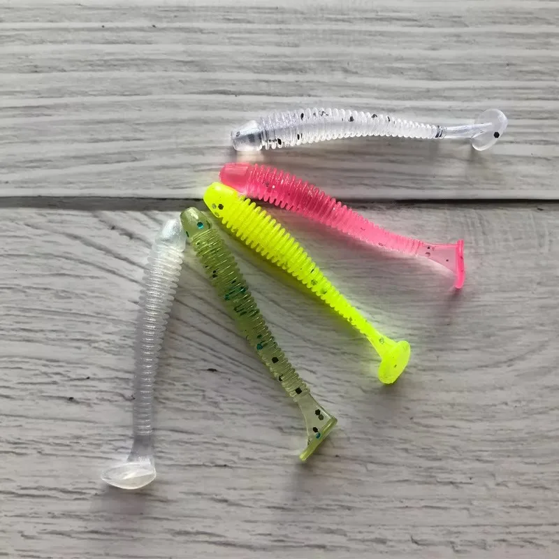 100Pcs T tail soft bait 50mm 0.8g bionic bait thread boot tail soft worm fake bait bait import material