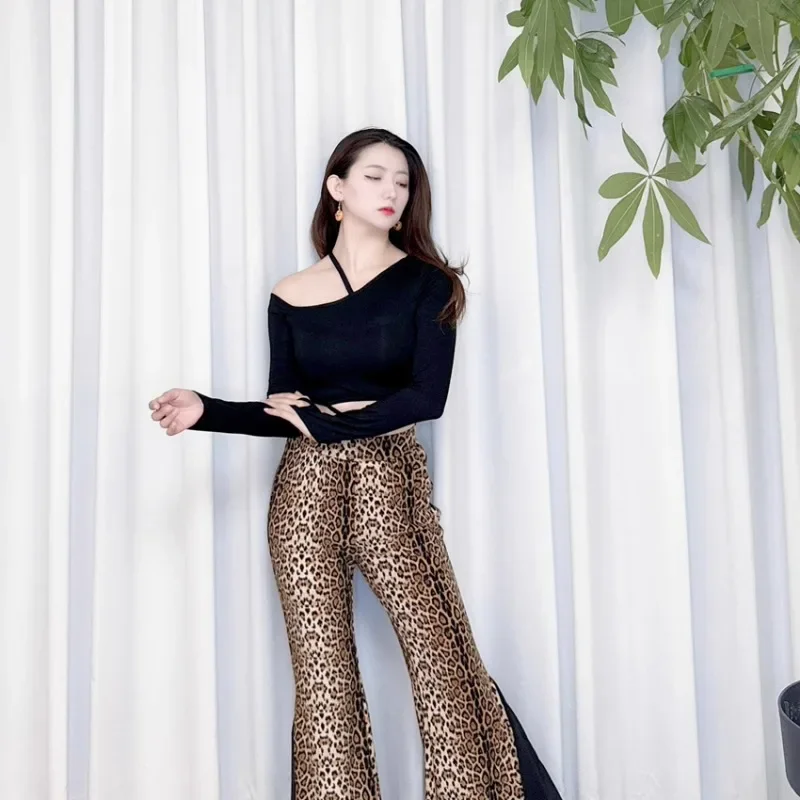 تخصيص فستان الرقص الشرقي Swegal ممارسة الزي مع قبالة الكتف هوك إصبع أعلى ليوبارد طباعة السراويل ملابس الرقص الشرقي