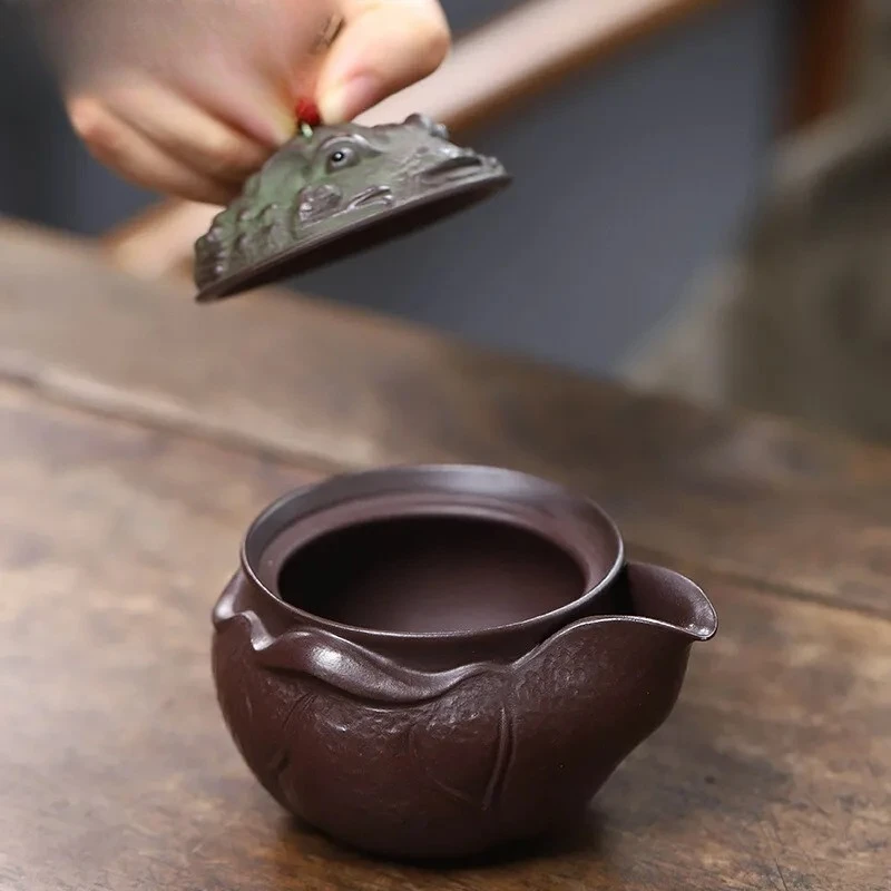160ml Handmade Yixing Purple Clay Pot Small Capacity Golden Toad Hand Grab Teapot for Infusion Raw Ore Zisha Tea Maker Kettle
