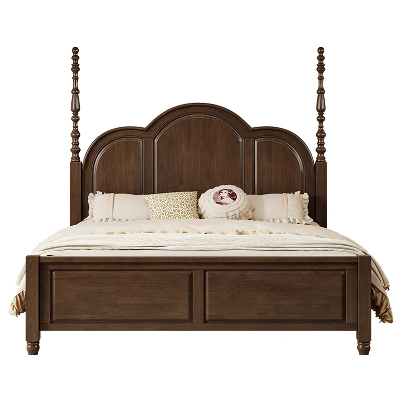 

Solid wood bed double, medieval French retro bed, master bedroom atmosphere