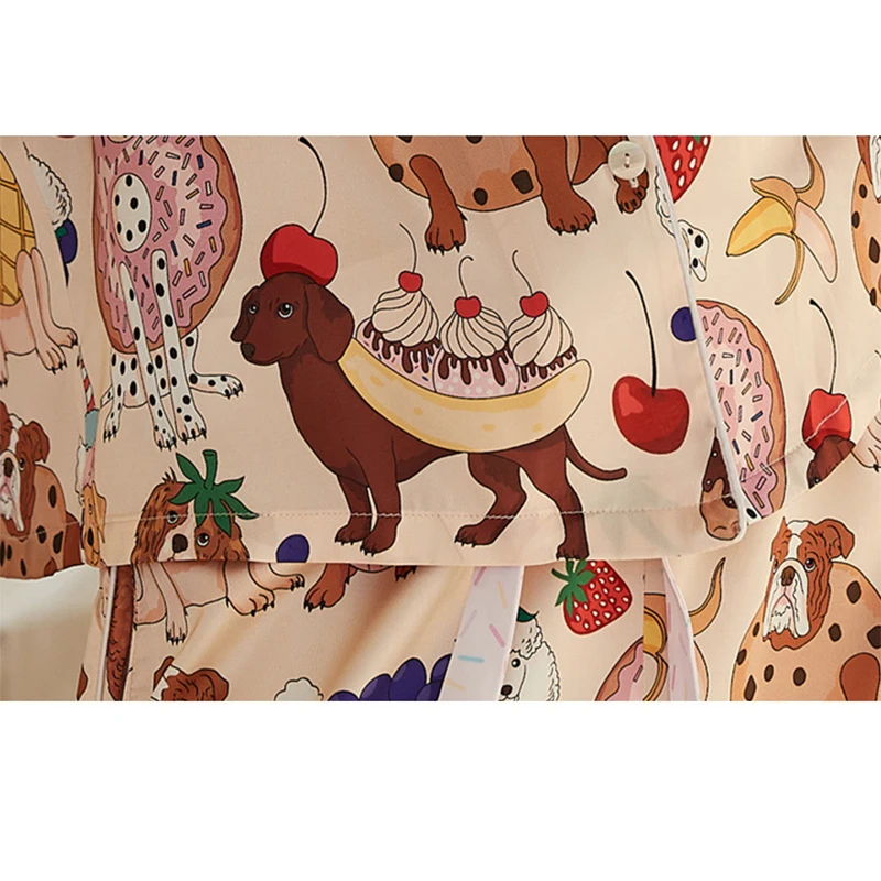 طقم بيجامات نسائي لربيع 2026 مصنوع من الحرير مثل الحلويات الألمانية مطبوع قطعتين بأكمام طويلة وبنطلون كامل الطول ملابس نوم 39926