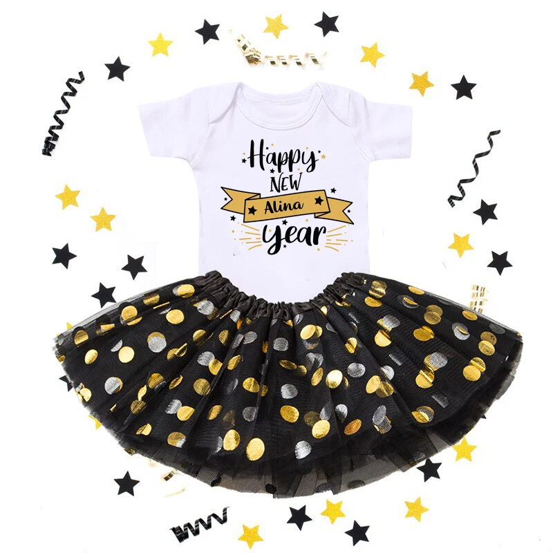 

Happy New Year Print Infant Bodysuits Baby Clothes New Year Party Jumpsuit Sequins Tutu Skirts Girls Dresses Short Sleeve Outfit