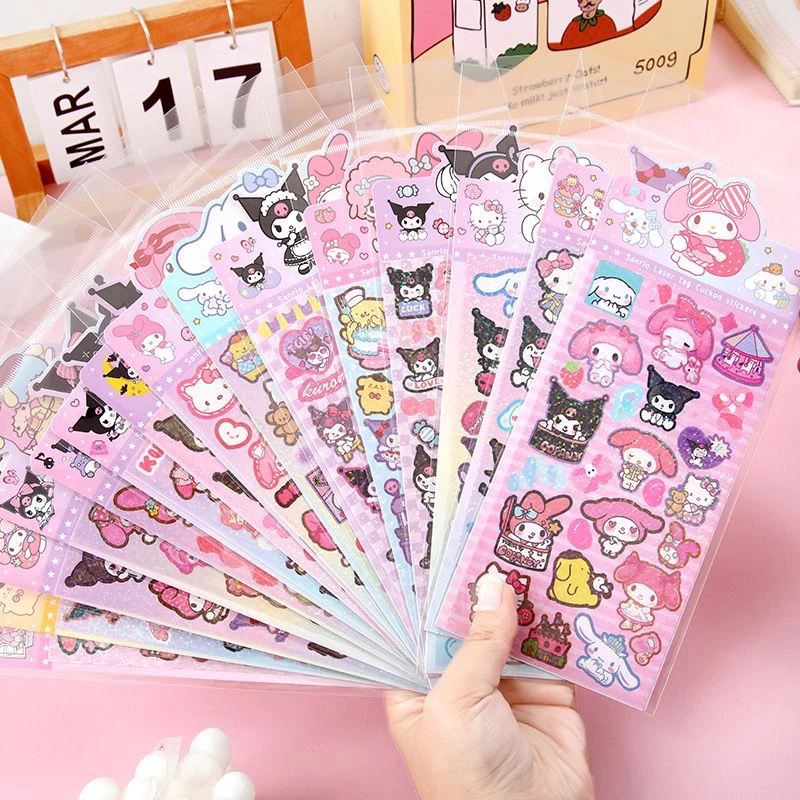 DIY Decoration Kids Toys Sticker Cartoon Hello Kitty Cinnamoroll Kuromi My Melody Laser Sticker Decals Stationery