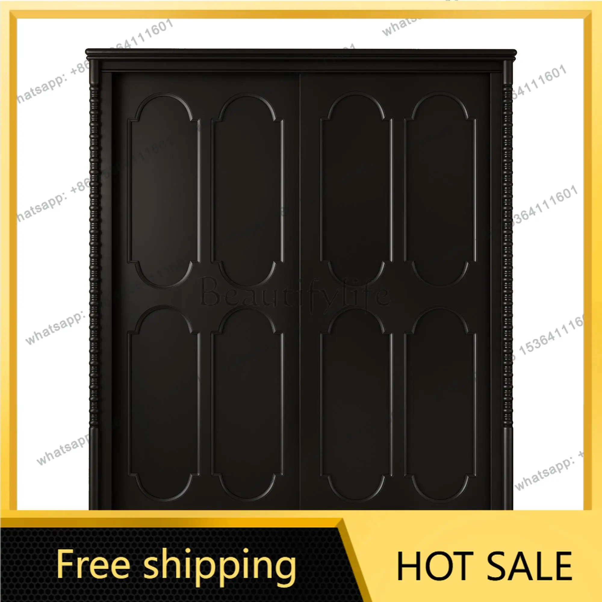FG French all solid wood push-pull wardrobe American wardrobe black 2025 new product