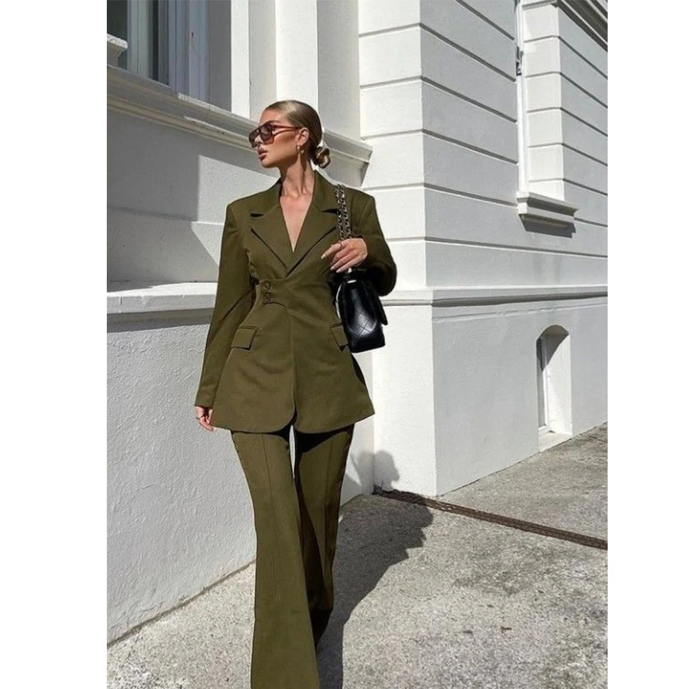 Women's  Two Pieces Commuter Women's Two-piece Suit Casual Workplace Single-breasted V-neck Serge Pant Sets to Dress Pants