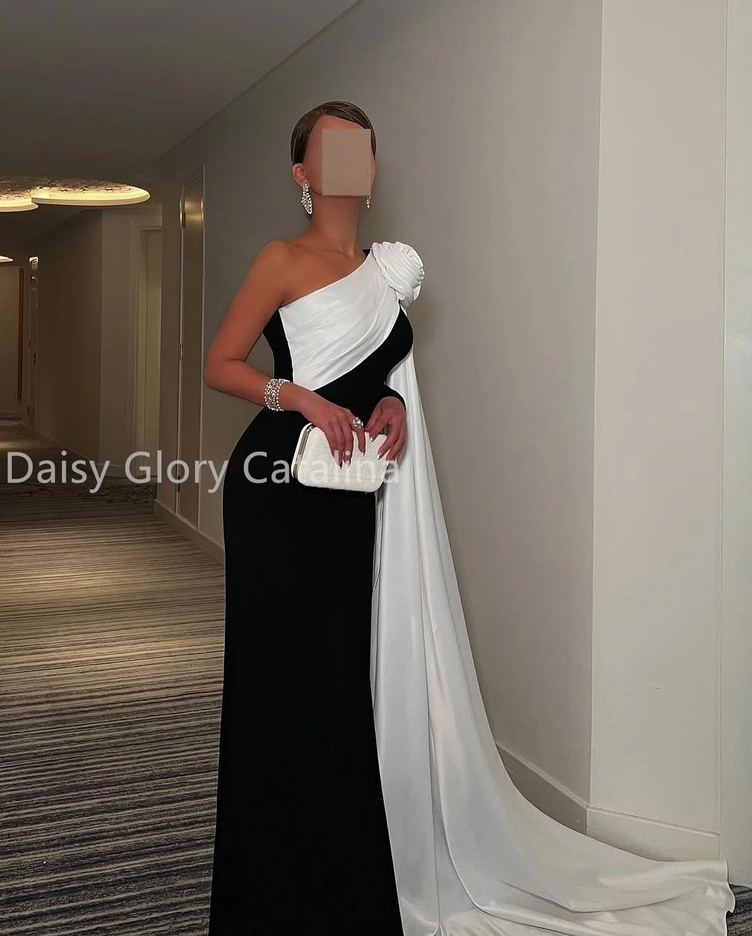 Prom Dresses 2024 Luxury Gown White Flowers Evening Party Dress For Special Events Long Sleeves Black Sexy Wedding Dress