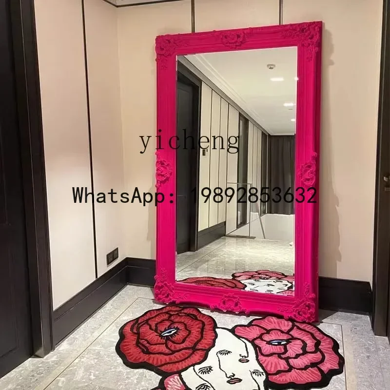 J1    French retro flocking carved full-body mirror American home living room wall full-length mirror ins wind art floor mirror