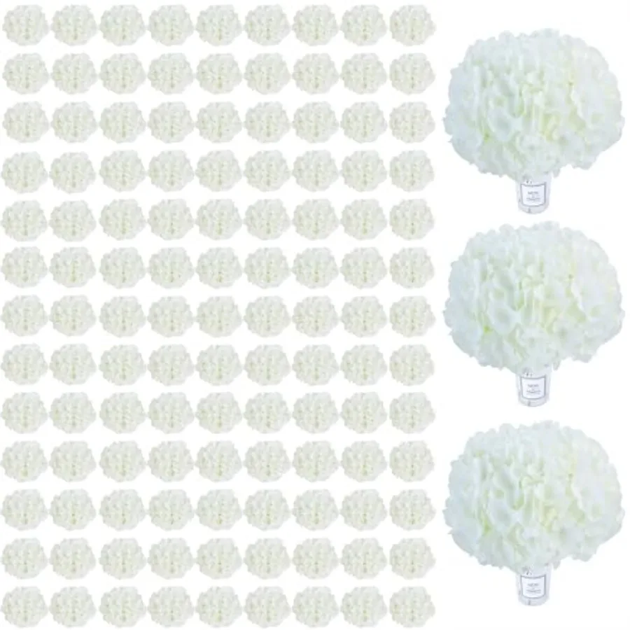 

Wedding decor application, silk material, ivory color, 105pcs bulk white hydrangea artificial flowers with stems, no squishing