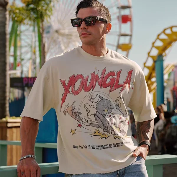 

New Waed Cotton Sport Fitn Loose Summer ort Sve Printed T-irt Casual Versatile Men's round Ne Tee Breathable Sw...