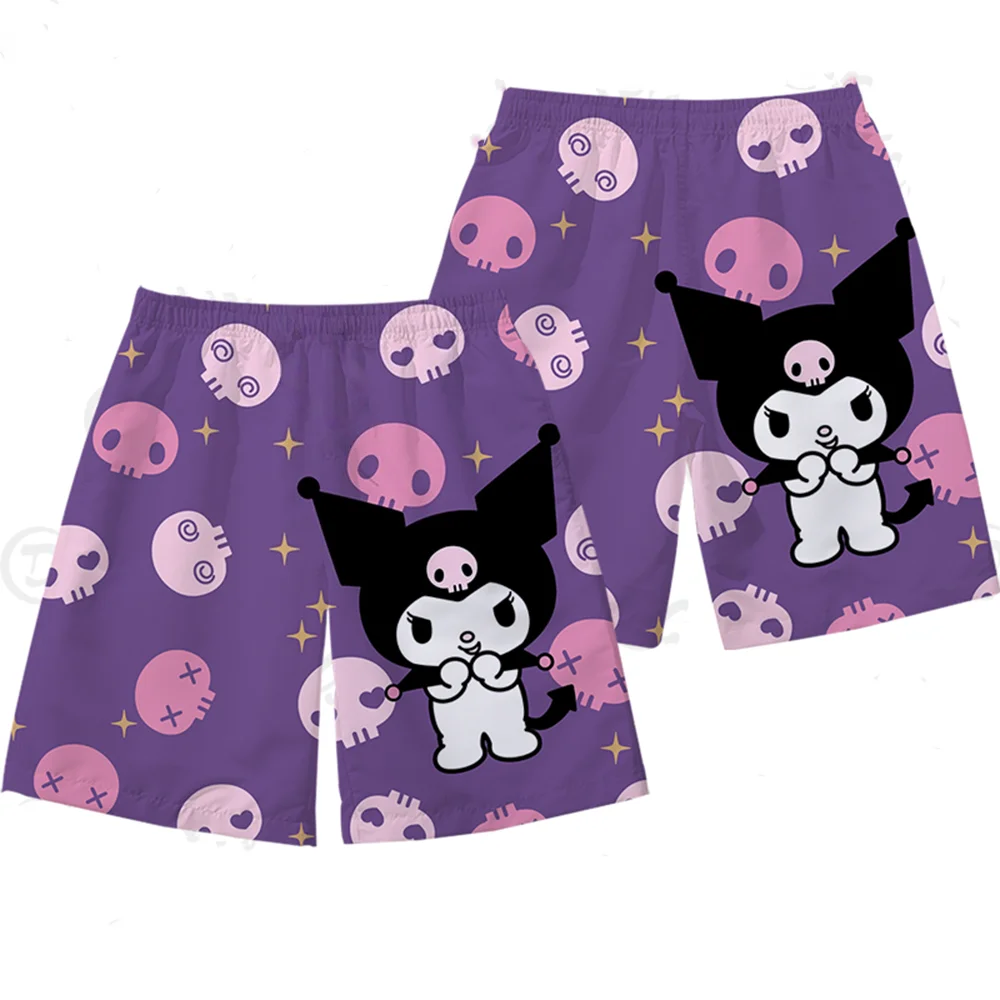 

2025 New MINISO Kuromi Beach Pants Summer Men's and Women's Shorts Couple's Cute Casual Pants Oversized Loose Beach Sleepers