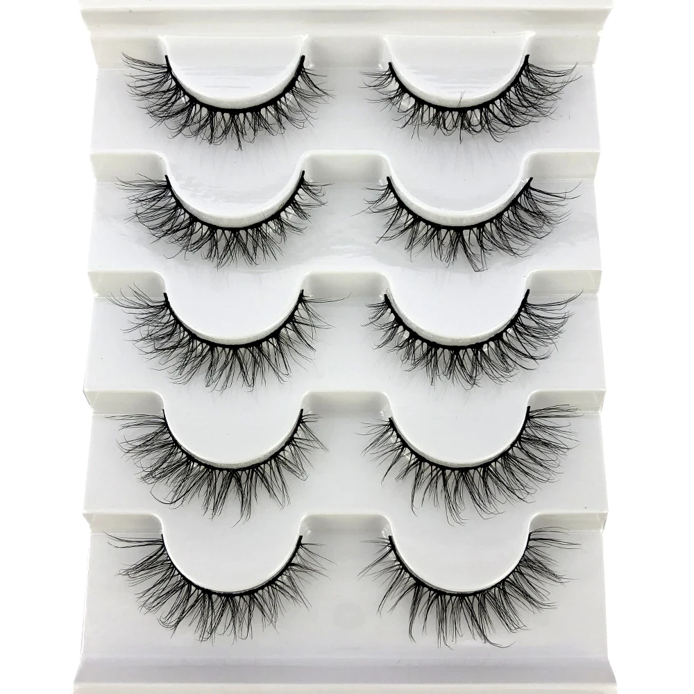 5 pairs Mink Eyelashes Full Strip Lash Extension Natural False Eyelashes Cross Cluster Fairy 3D Faux Big Eye Long Fake Lashes