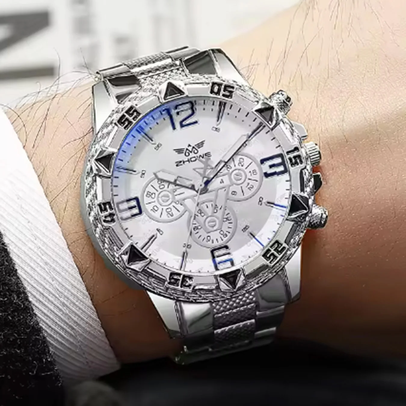 4pcs-moda masculina relógios de negócios calendário de luxo relógio de quartzo para homens relógio conjunto de jóias (sem caixa)