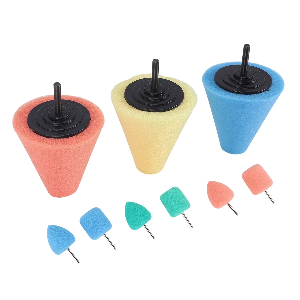 Cono di lucidatura e lucidatura in spugna con gambo da 1/4 di pollice 9 pezzi per la cura del mozzo della ruota dell'auto automobilistica, sfera di lucidatura lucidante per lucidatura in metallo