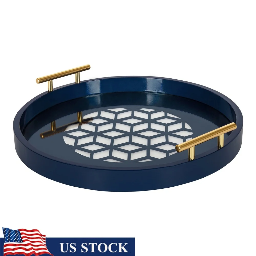 

Современный декоративный сервировочный поднос, круглый акцентный поднос с металлическими ручками, многофункциональный центральный поднос, туалетный столик для дома