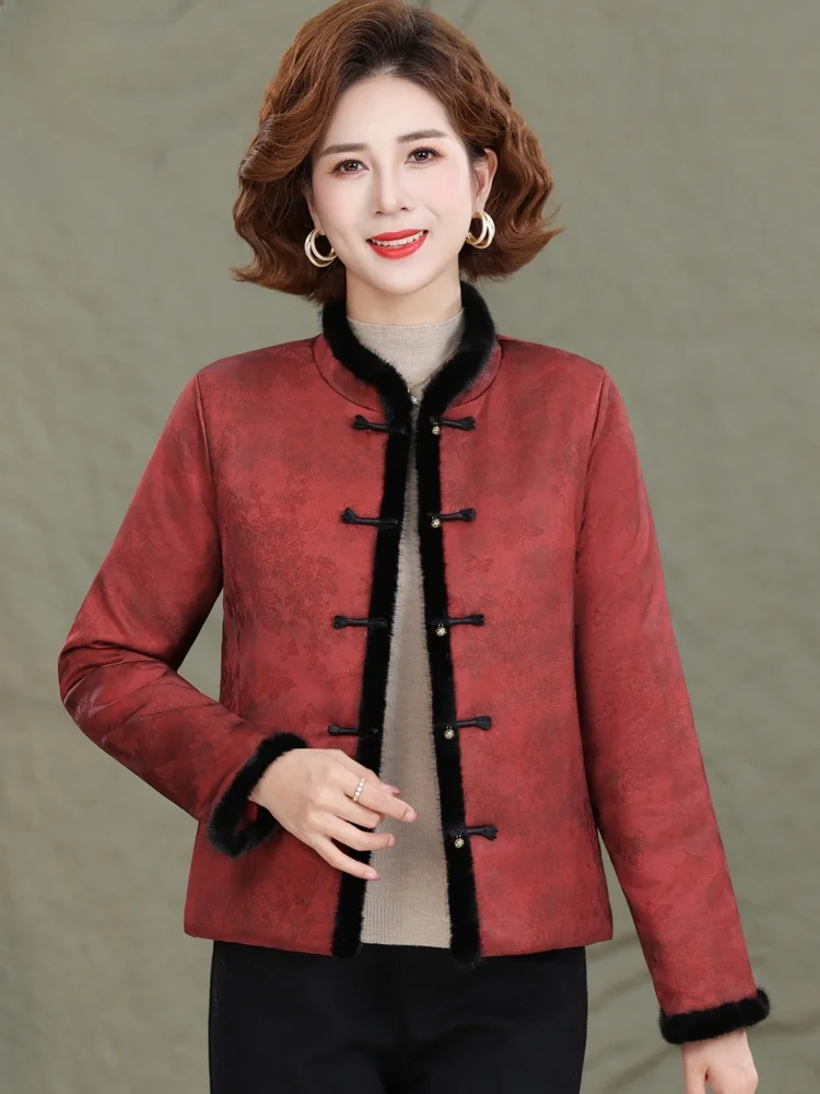 2025年冬新作-中高年女性向け-中華風刺繍ボタン付きショートコットンジャケット-おしゃれな国民風トレンドコート