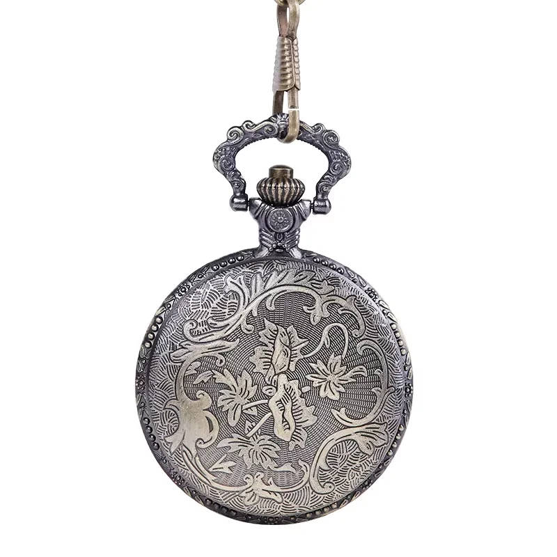 8854Retro trend bronze three-headed horse pattern open white digital pocket watch for men and women accessories with chain
