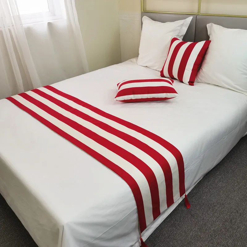 Nordic Light Luxury Bed Cover Simple Bed Decorative Strips Lattice Bed Runner for Model Room Home Hotel Bed Flags Bed Tail Cover