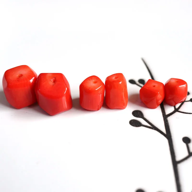 2 pcs/lot Natural Red Dyed Coral Barrel Column Shape Loose Beads Jewelry Making DIY For Women